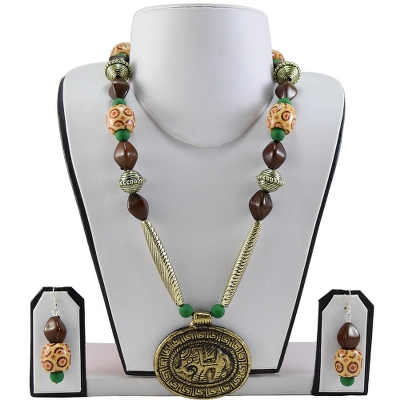 Multi Color Wooden Beads Antique Pendant Designer Necklace