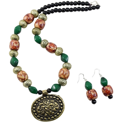 Multi Color Wooden Beads Antique Pendant Designer Necklace