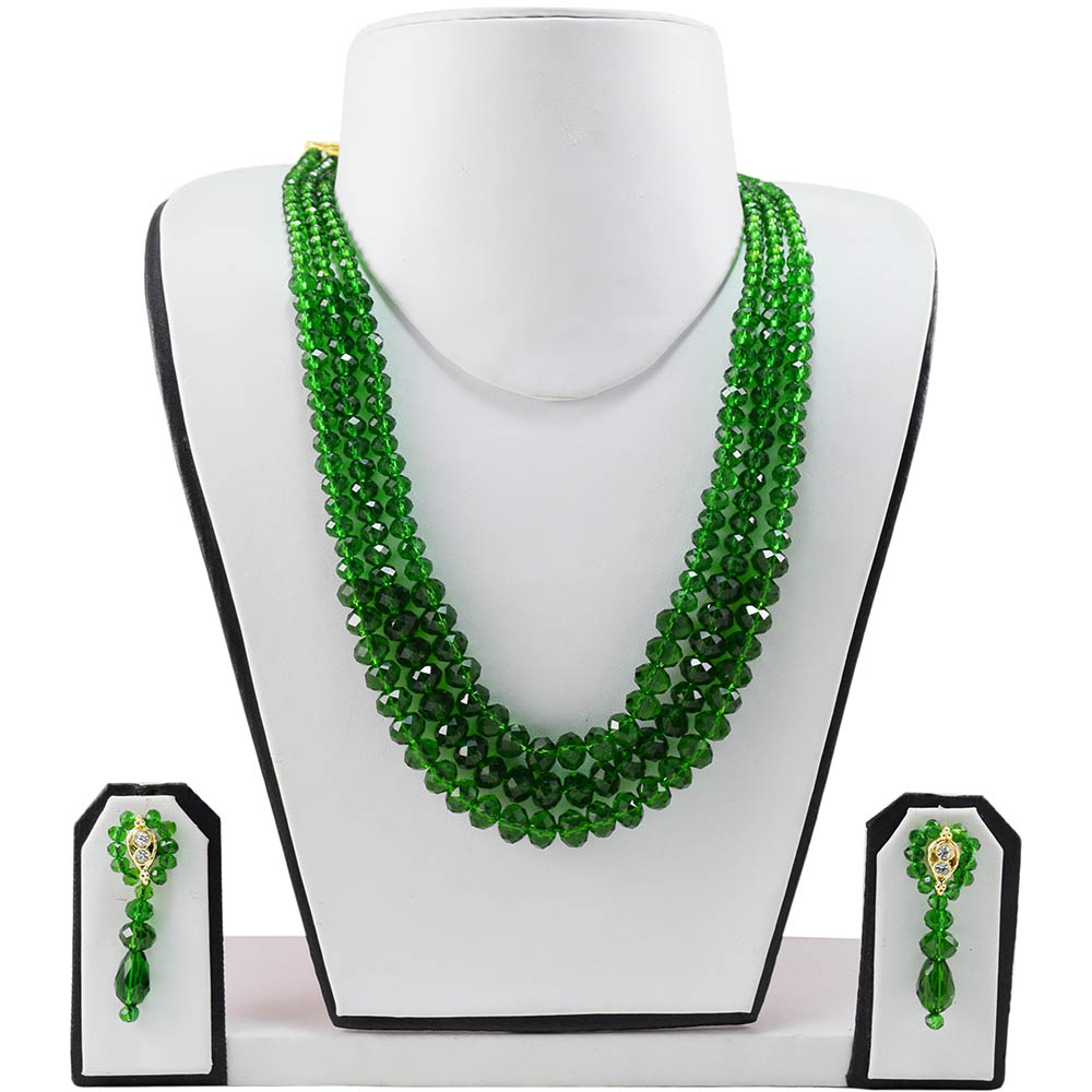Green Crystal Beads 3 Row Necklace