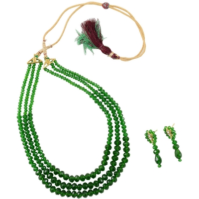 Green Crystal Beads 3 Row Necklace