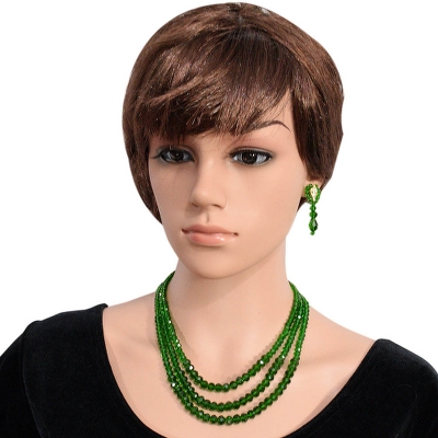 Green Crystal Beads 3 Row Necklace