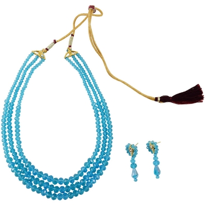 Blue Crystal Beads 3 Row Necklace