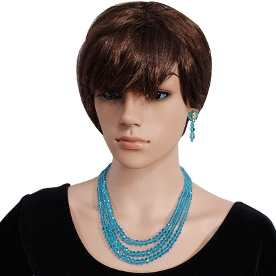 Blue Crystal Beads 3 Row Necklace