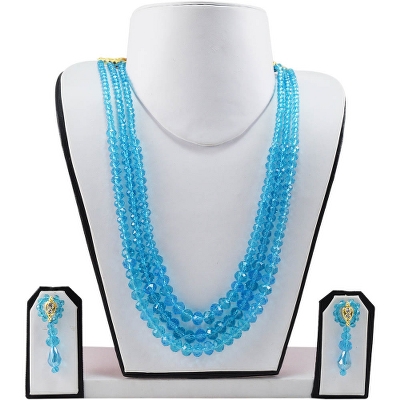 Blue Crystal Beads 3 Row Necklace