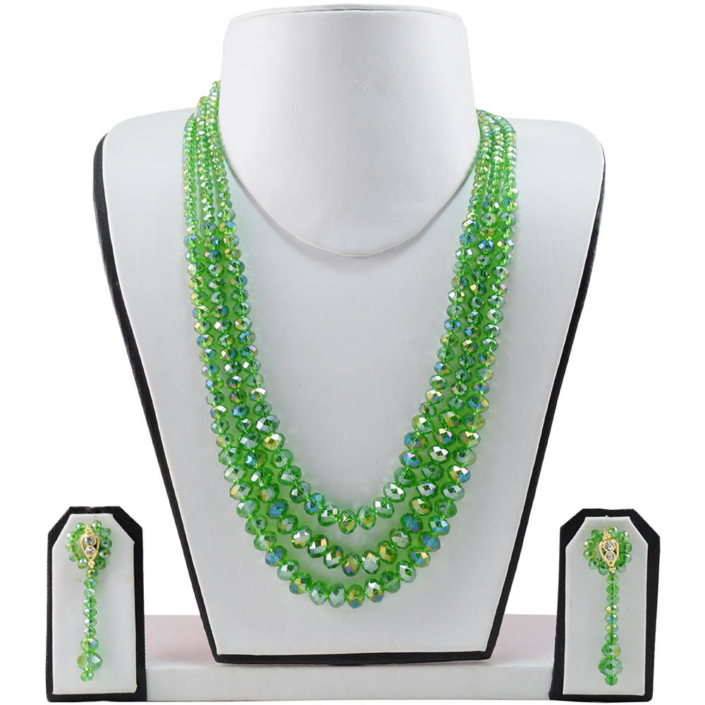 Green Crystal Beads 3 Row Necklace