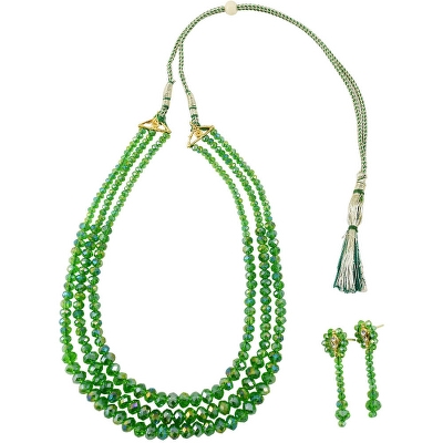 Green Crystal Beads 3 Row Necklace