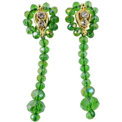 Green Crystal Beads 3 Row Necklace