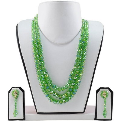 Green Crystal Beads 3 Row Necklace