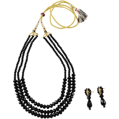 Black Crystal Beads 3 Row Necklace