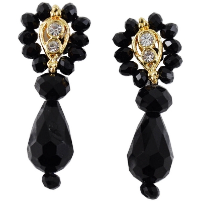 Black Crystal Beads 3 Row Necklace