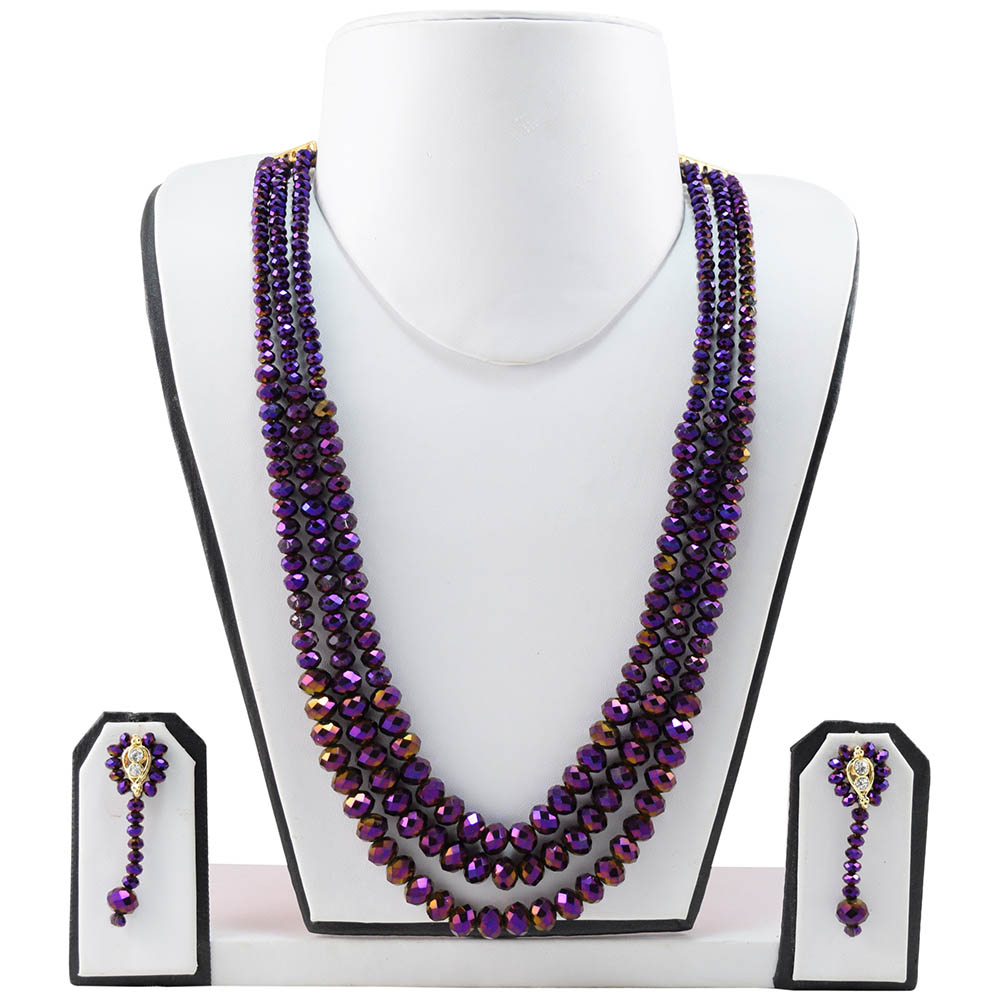 Purple Crystal Beads 3 Row Necklace