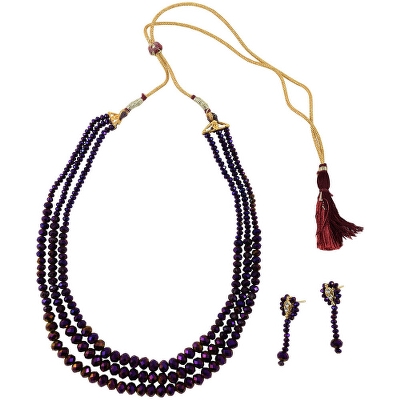 Purple Crystal Beads 3 Row Necklace