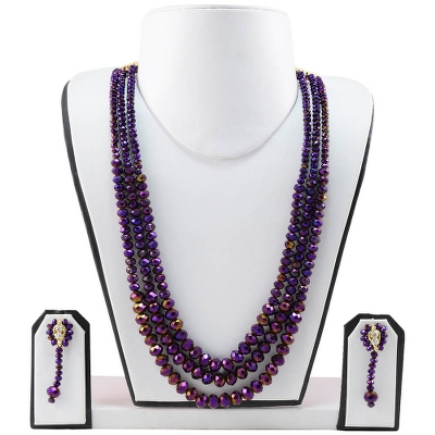 Purple Crystal Beads 3 Row Necklace