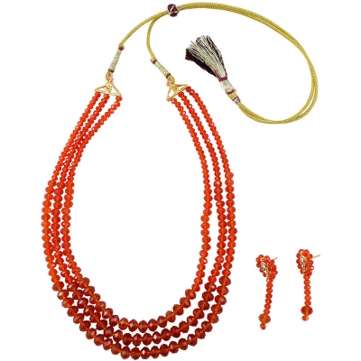 Orange Crystal Beads 3 Row Necklace
