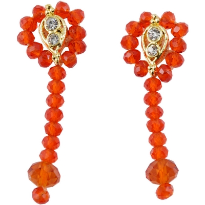 Orange Crystal Beads 3 Row Necklace