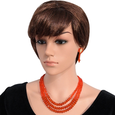 Orange Crystal Beads 3 Row Necklace