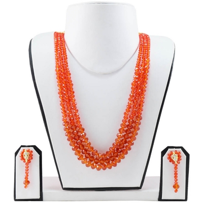 Orange Crystal Beads 3 Row Necklace