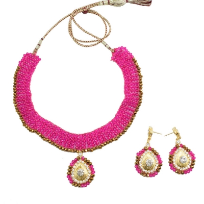 Pink Crystal Beads Choker Necklace