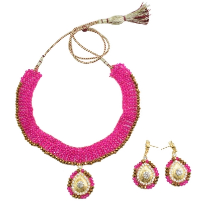 Pink Crystal Beads Choker Necklace