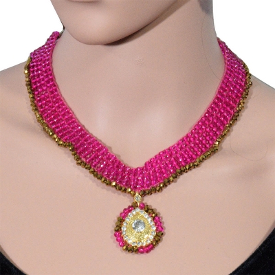 Pink Crystal Beads Choker Necklace