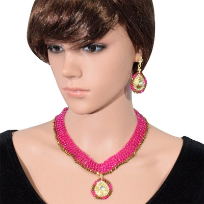 Pink Crystal Beads Choker Necklace