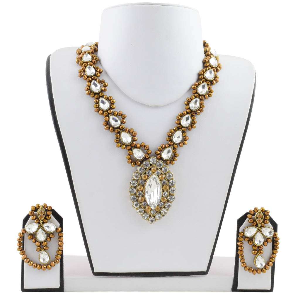 Golden Rhinestone Crystal Beads Necklace