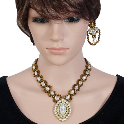 Golden Rhinestone Crystal Beads Necklace