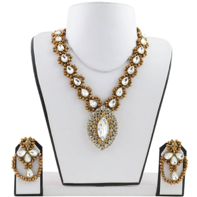 Golden Rhinestone Crystal Beads Necklace