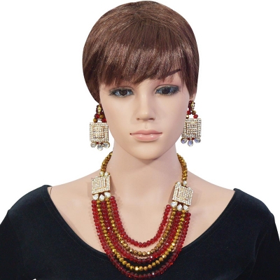 Red &amp; Golden Crystal Beads Diamond Stone Pendants