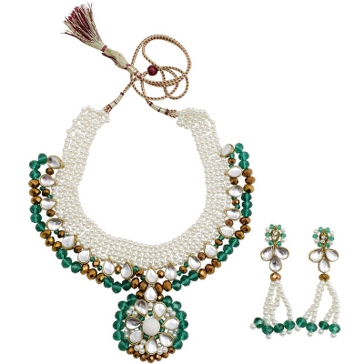 Turquoise & Copper Crystal Beads Pearl Necklace