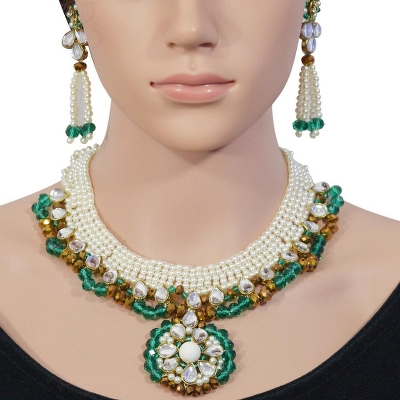 Turquoise & Copper Crystal Beads Pearl Necklace