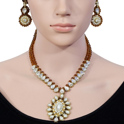 Brown Crystal Beads Designer Necklace