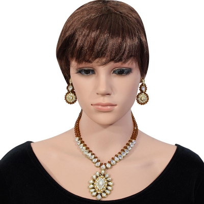 Brown Crystal Beads Designer Necklace