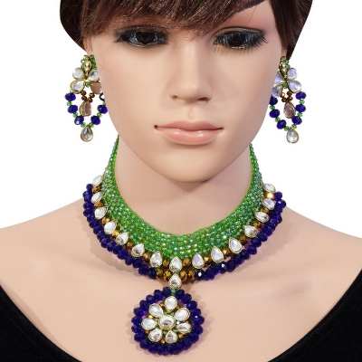 Blue & Green Crystal Beads Designer Necklace