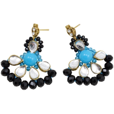 Sky Blue & Black Crystal Beads Designer Necklace