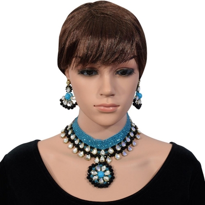 Sky Blue & Black Crystal Beads Designer Necklace