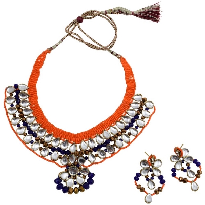 Blue & Orange Jeko Moti Designer Necklace