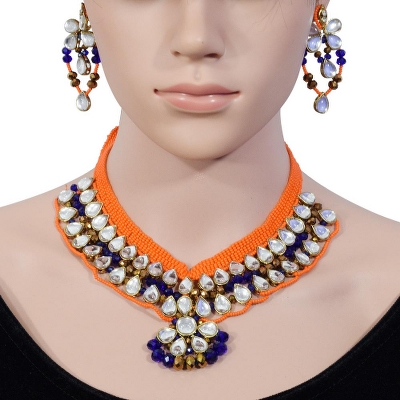 Blue & Orange Jeko Moti Designer Necklace