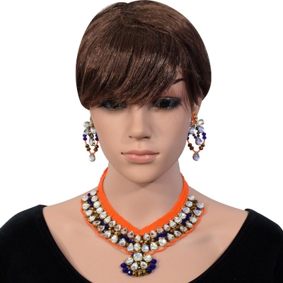 Blue & Orange Jeko Moti Designer Necklace