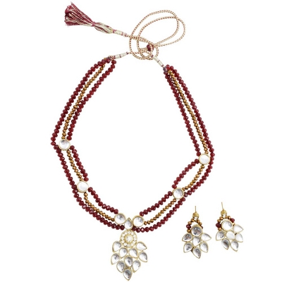Red &amp; Golden Cyrstal Beads Designer Necklace