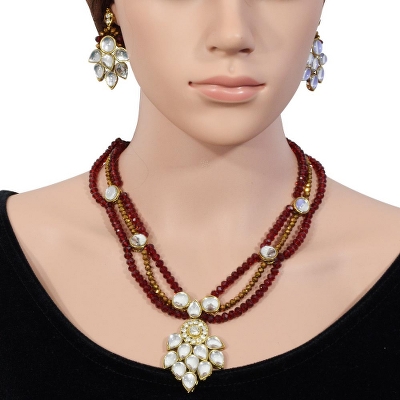 Red &amp; Golden Cyrstal Beads Designer Necklace