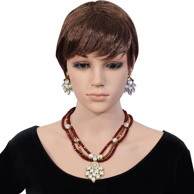 Red &amp; Golden Cyrstal Beads Designer Necklace