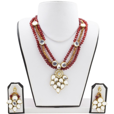 Red &amp; Golden Cyrstal Beads Designer Necklace