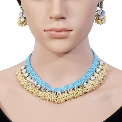 Sky Blue Jeko Moti Designer Necklace