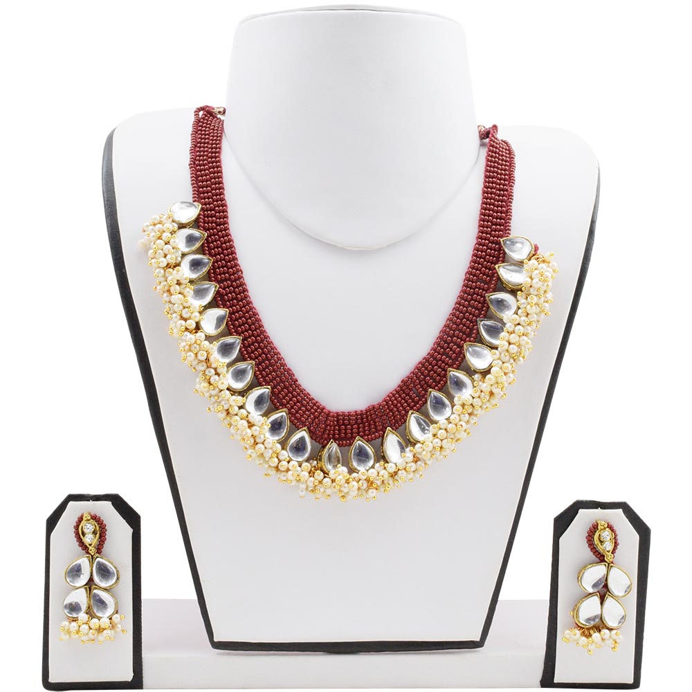 Maroon Jeko Moti Designer Necklace