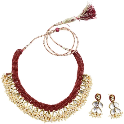 Maroon Jeko Moti Designer Necklace