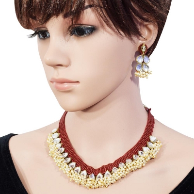 Maroon Jeko Moti Designer Necklace