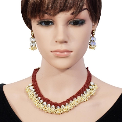 Maroon Jeko Moti Designer Necklace