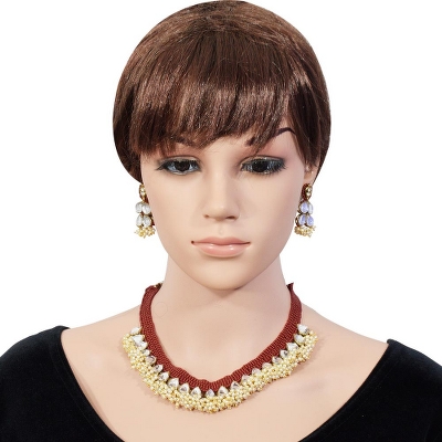 Maroon Jeko Moti Designer Necklace