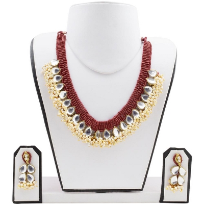 Maroon Jeko Moti Designer Necklace